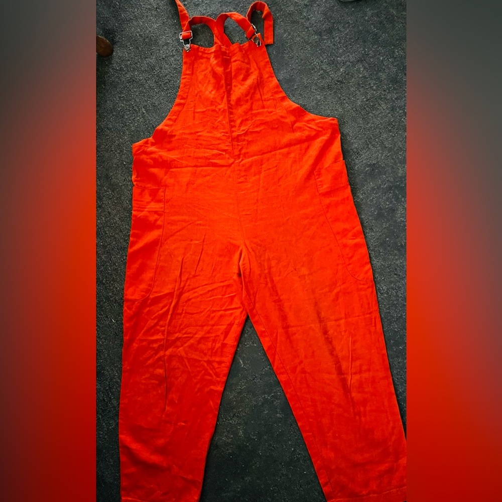 BDG Red Cotton Overalls with Adjustable Straps